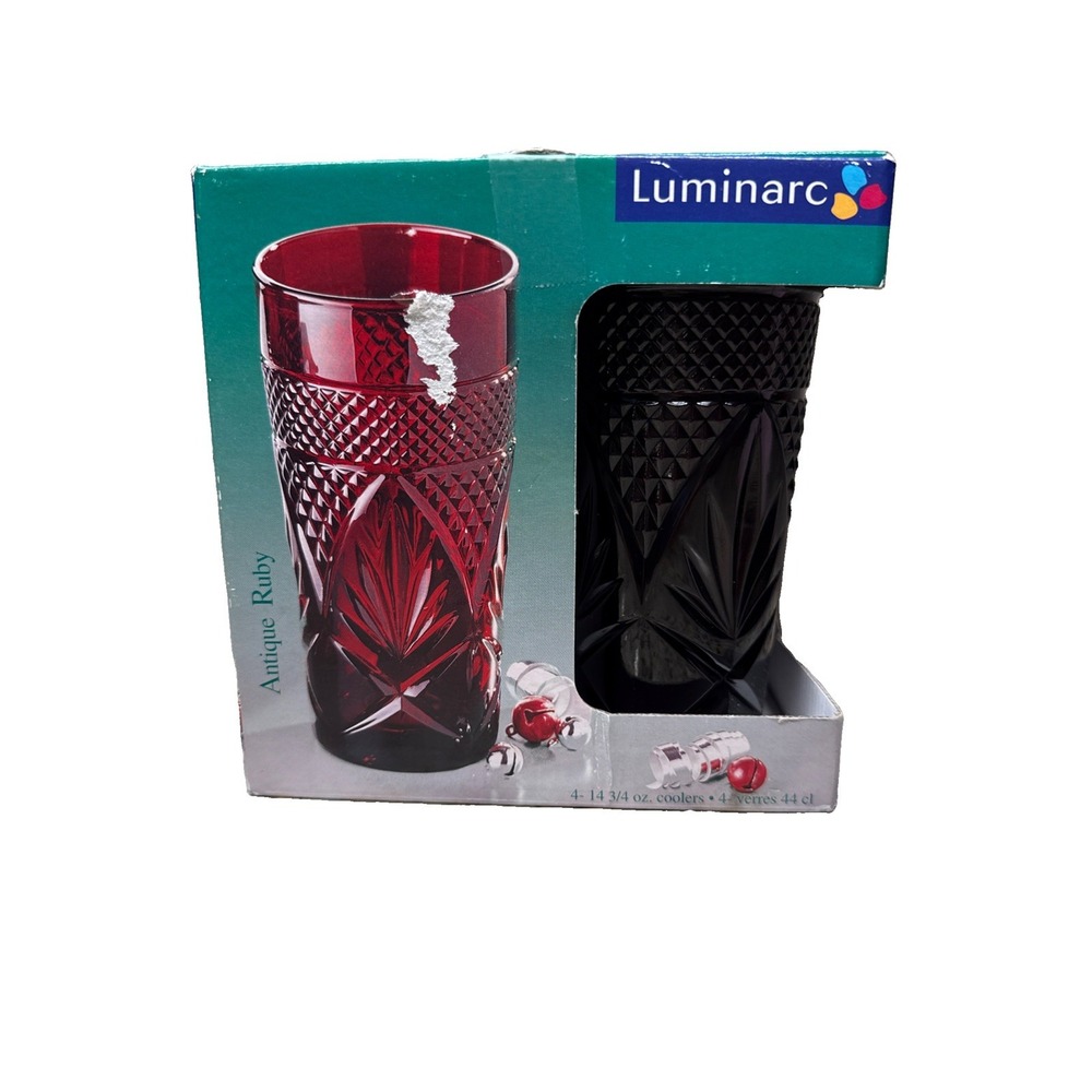 ARC  International D'Arques Luminarc Ruby Red Glass Tumbler France Set 4 W/ Box